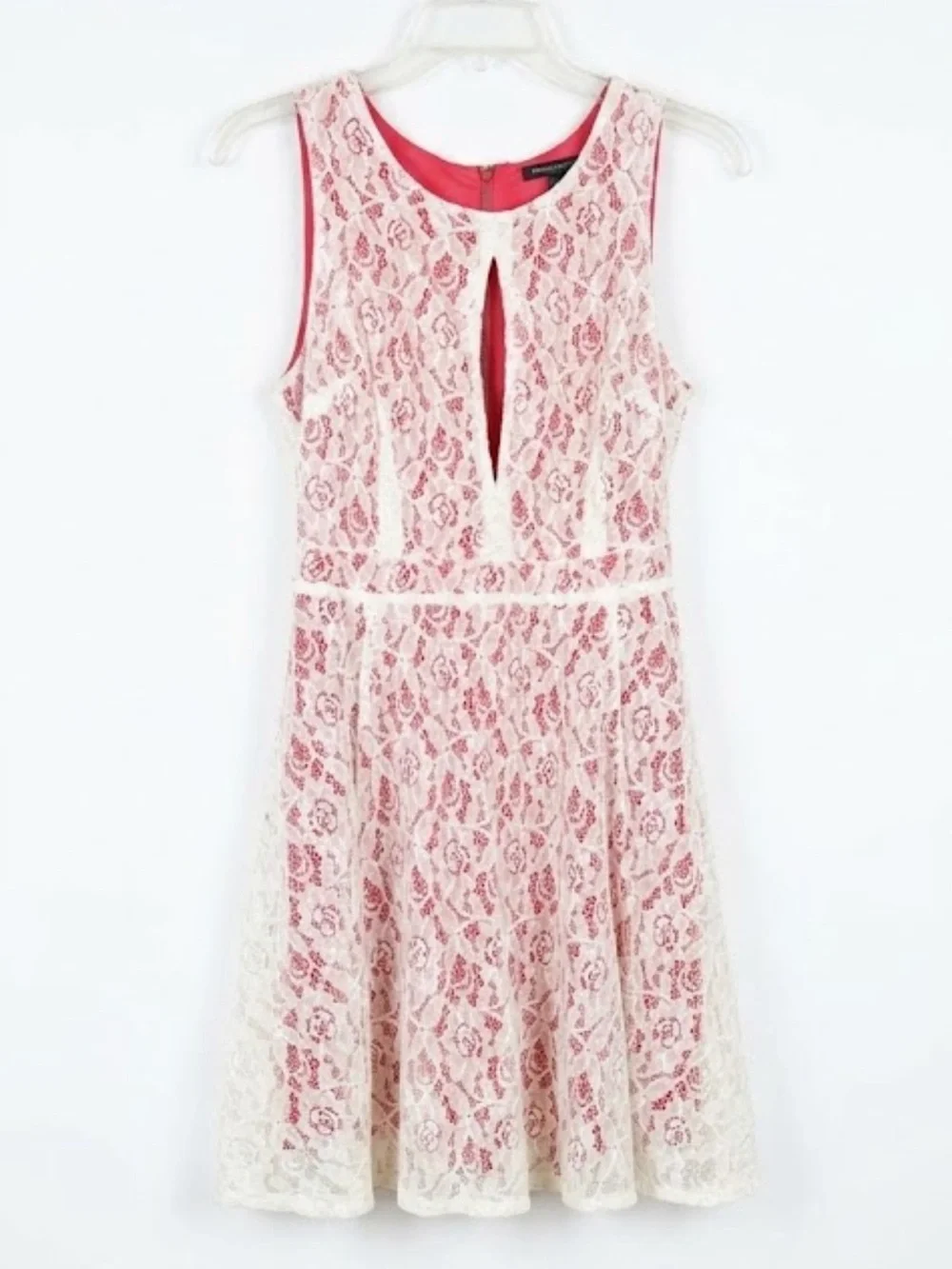 Sleeveless Pink Lace Fit & Flare Dress